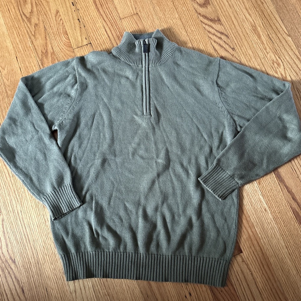 Oscar De La Renta Long Sleeve Quarter Zip Pullover Rib Sweater Green Mens Size M
